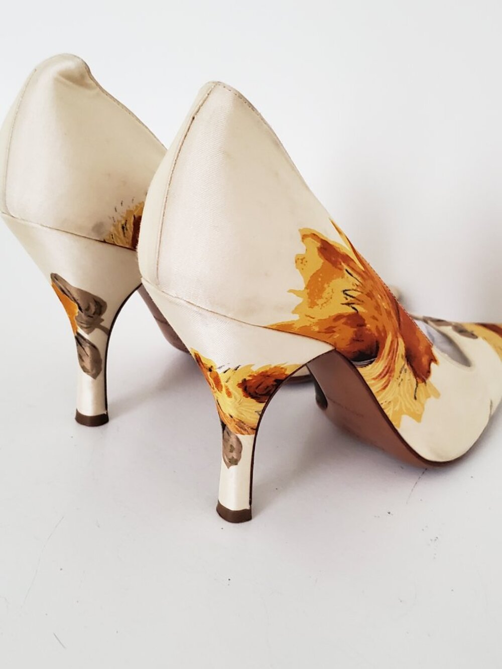 Prada Floral Pointed Toe Stiletto Heel Vintage Orange Green 38.5 - Picture 12 of 12